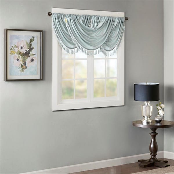 Madison Park 38 x 46 in. Elena Faux Silk Waterfall Embellished Valance - Dusty Aqua MP41-4961 - main
